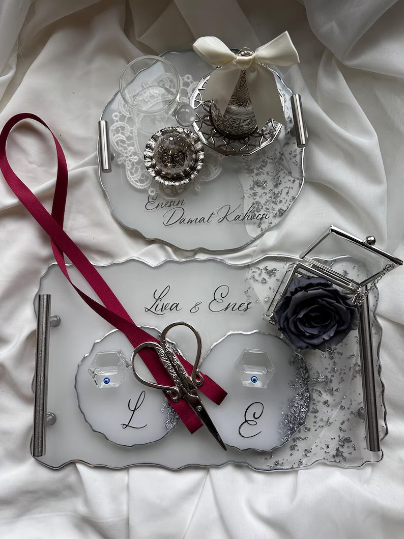 Verlobungstablett Hochzeitstablett damat kahvesi tepsisi silver
