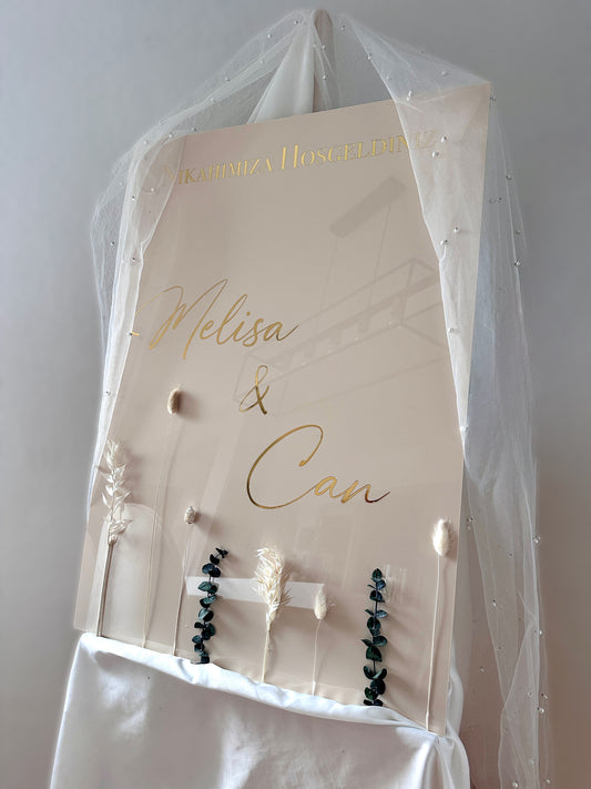 Willkommensschild für Henna, Verlobung, Hochzeit beige Blumen