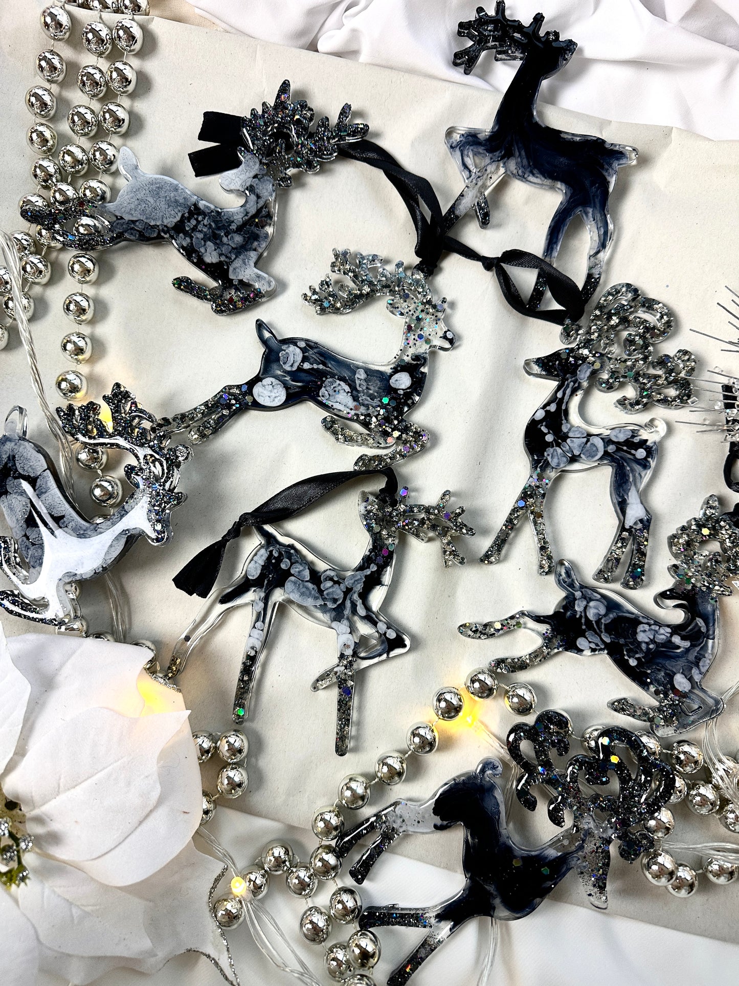 Rentier Ornamente für Weihnachtsbaum schwarz weiß