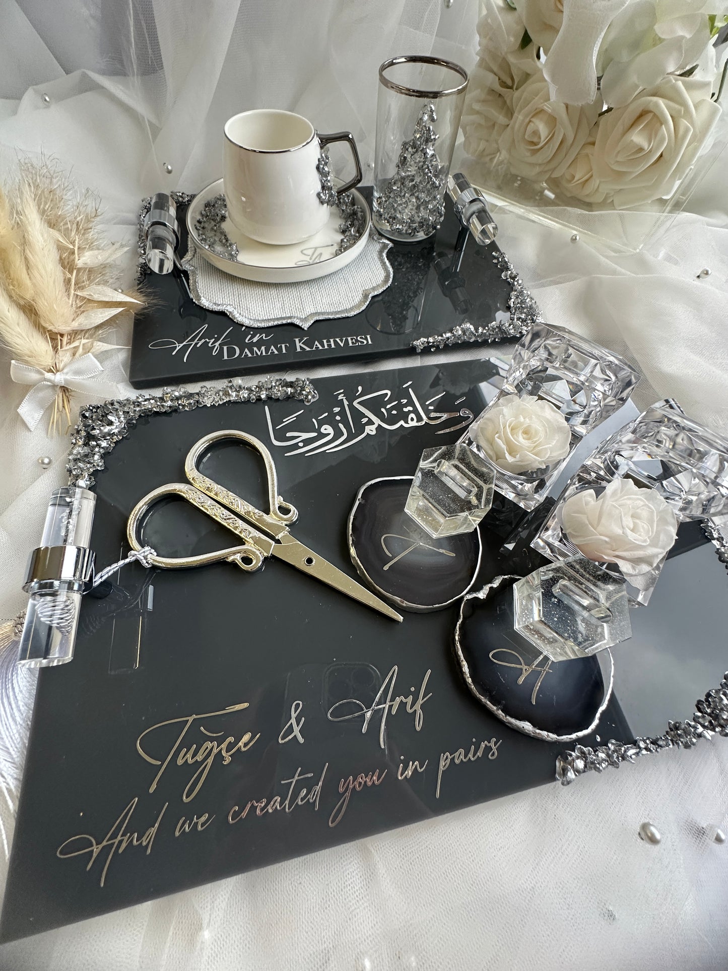 Verlobungsset Acryl Luxury Milchig dunkel grau