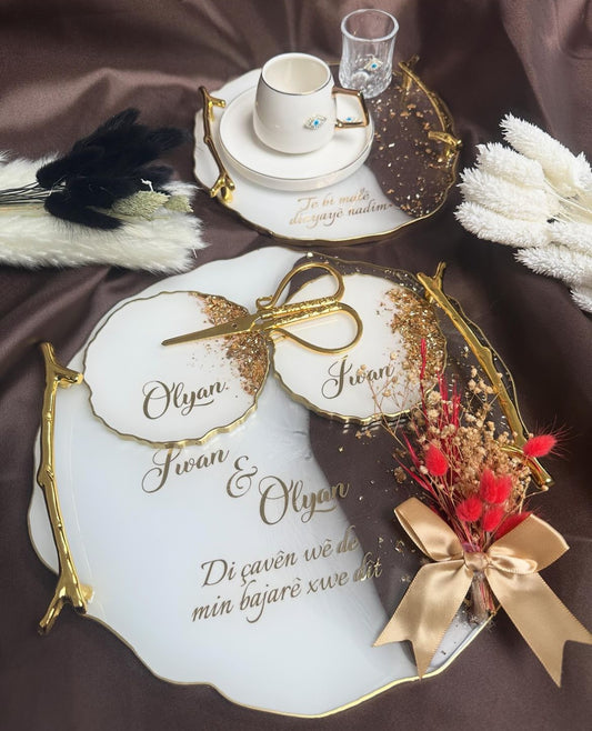 Verlobungstablett Hochzeitstablett damat kahvesi tepsisi gold transparent