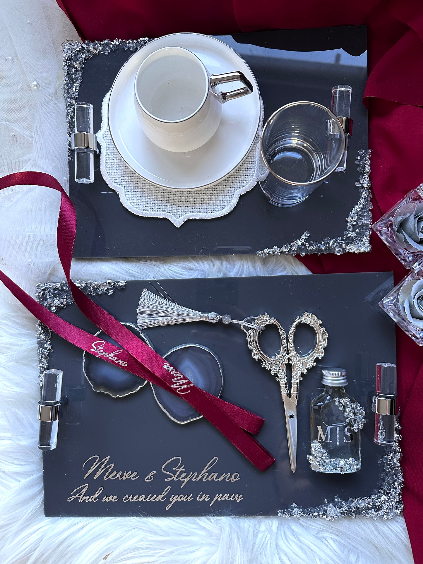 Verlobungstablett Acryl Luxury dark grey Silver