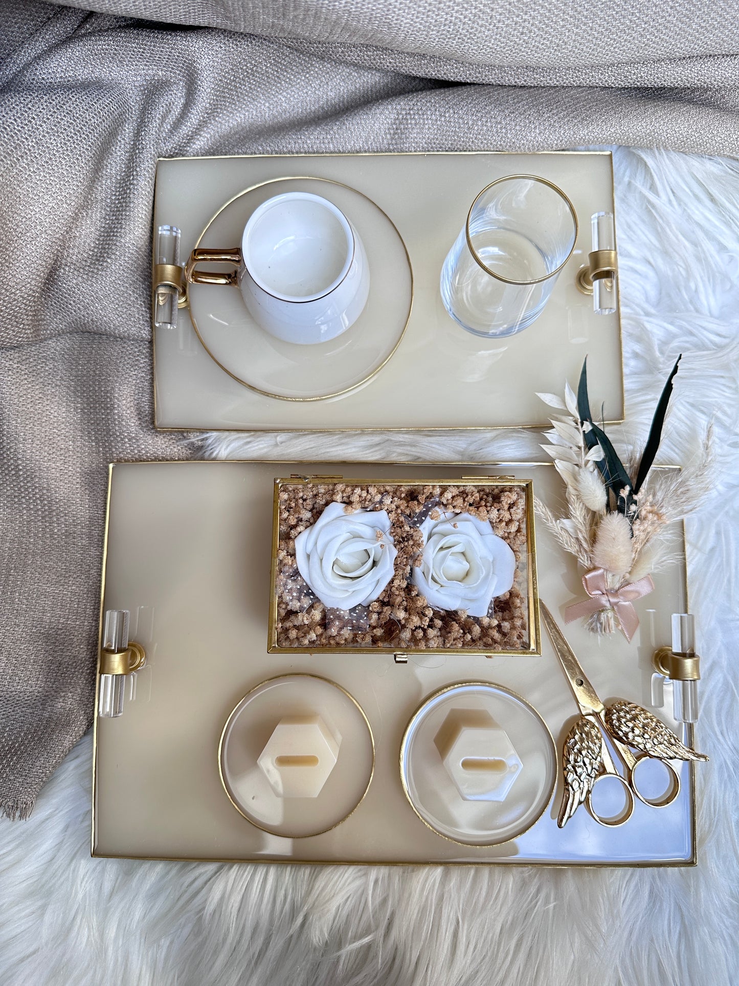 Verlobungstablett Hochzeitstablett damat kahvesi tepsisi beige