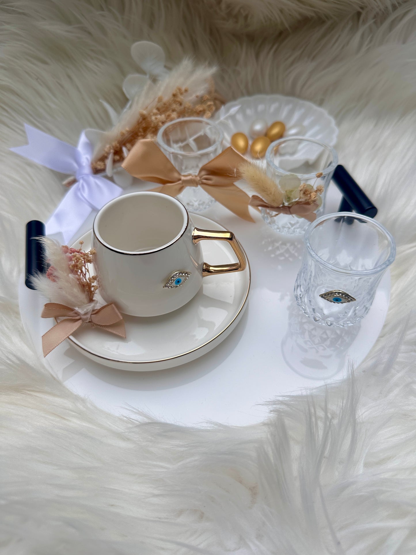 Verlobung  Hochzeit Mokkatasse damat kahvesi fincani mit Wasserglas