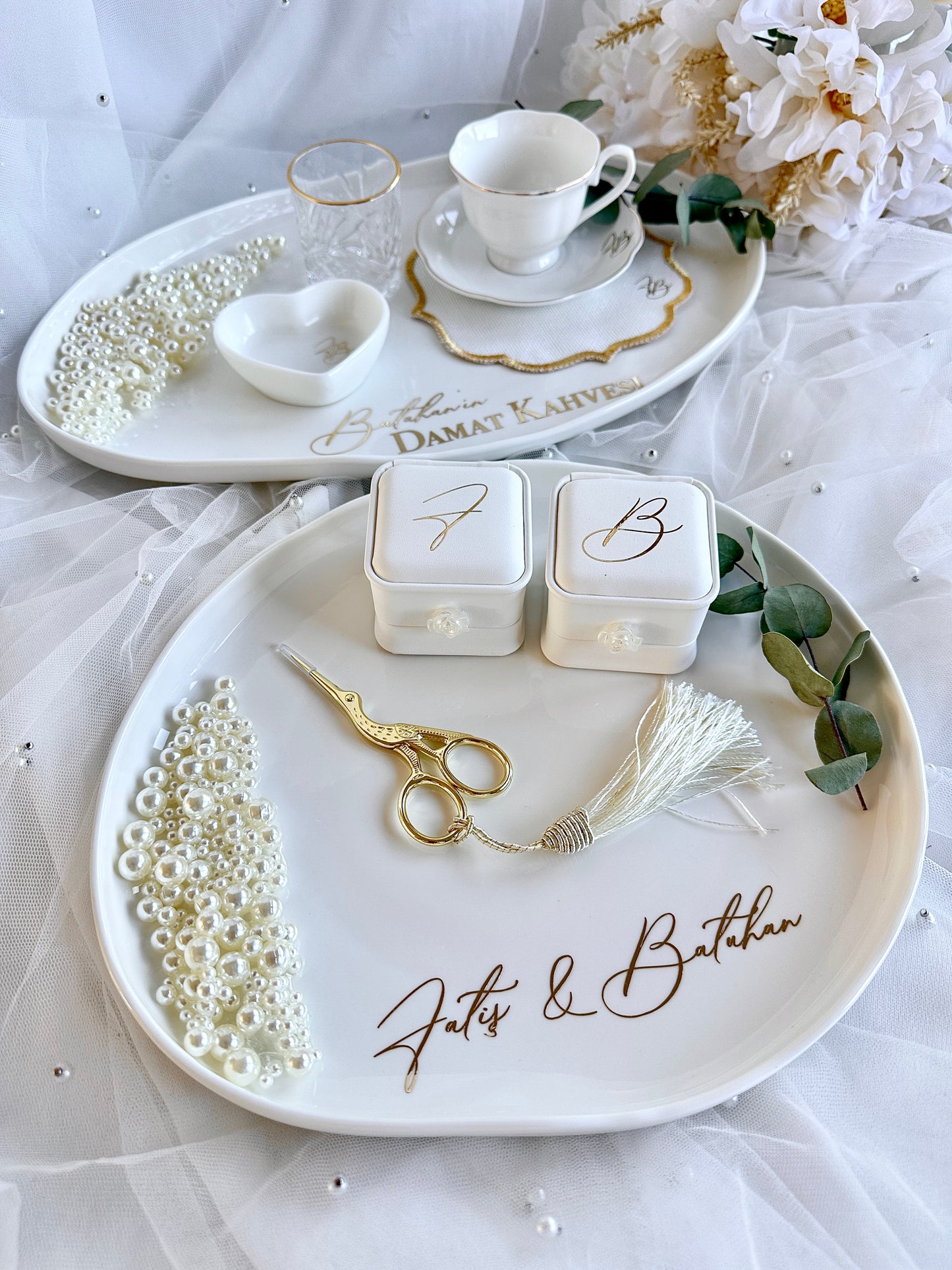 Verlobungstablett Porzellan Set mit Perlen Nisan tepsisi (Kopie)