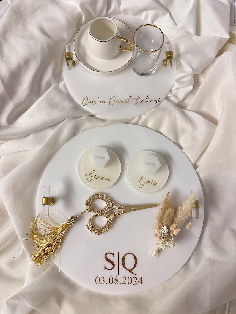 Verlobungstablett Hochzeitstablett damat kahvesi tepsisi pure white
