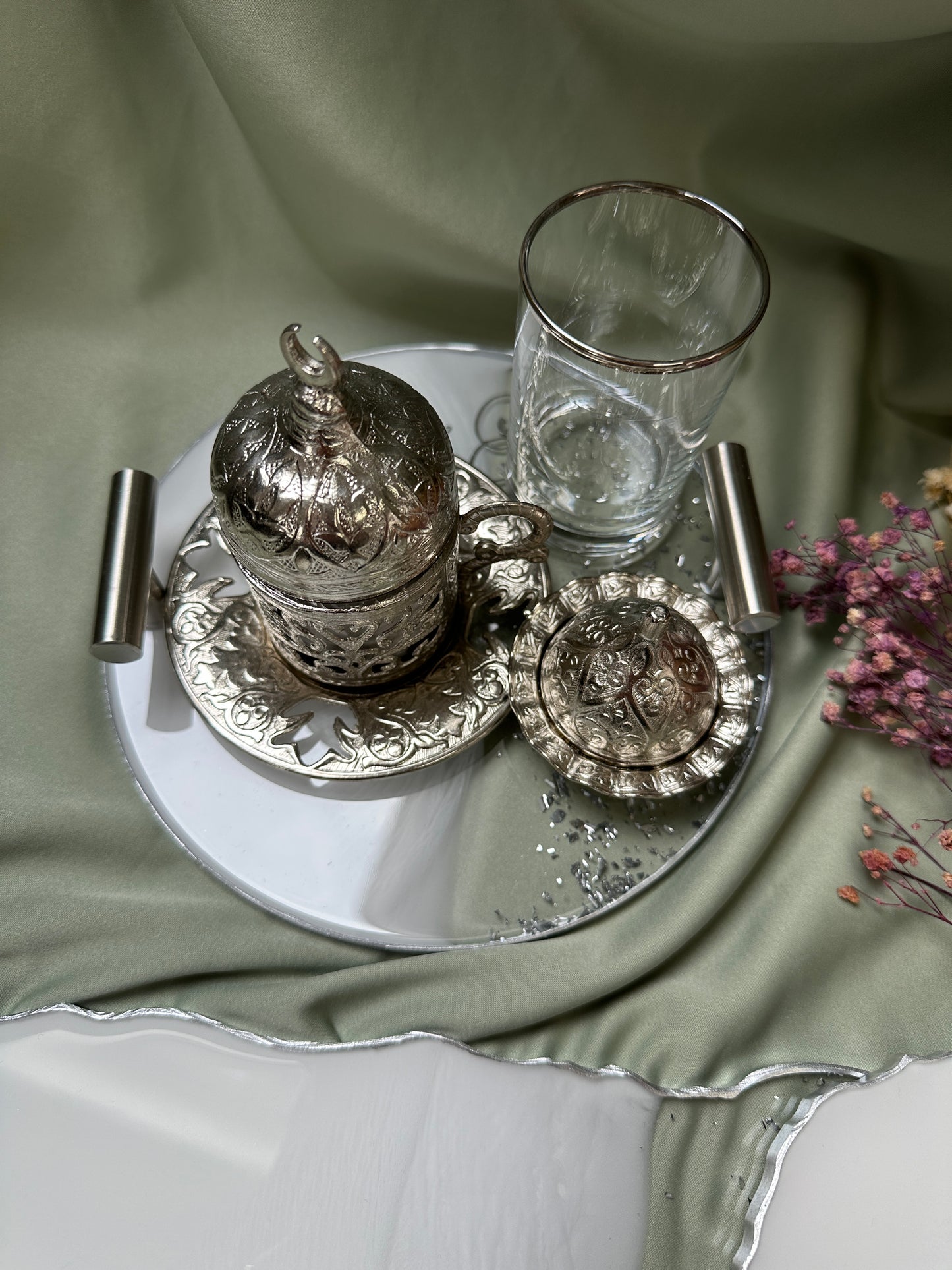 Verlobungstablett Hochzeitstablett damat kahvesi tepsisi silver