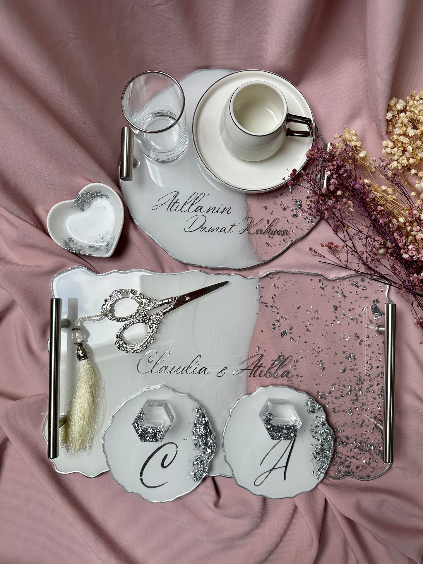 Verlobungstablett Hochzeitstablett damat kahvesi tepsisi silver