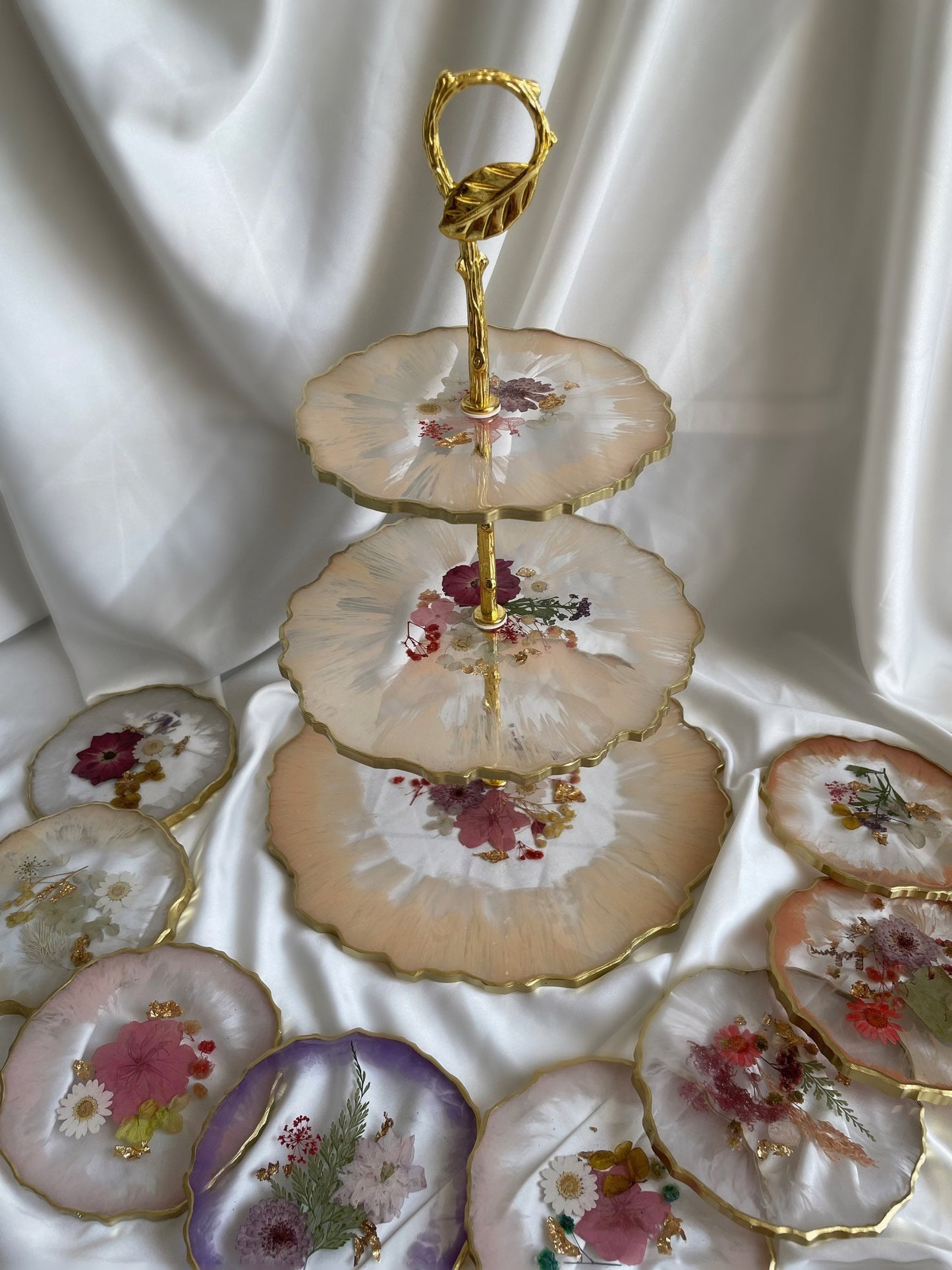 Blumen Resin Serviertablett und Untersetzer