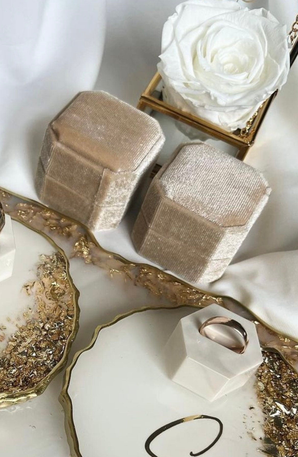 Verlobung Hochzeit Ringbox damat kahvesi tepsisi Samt