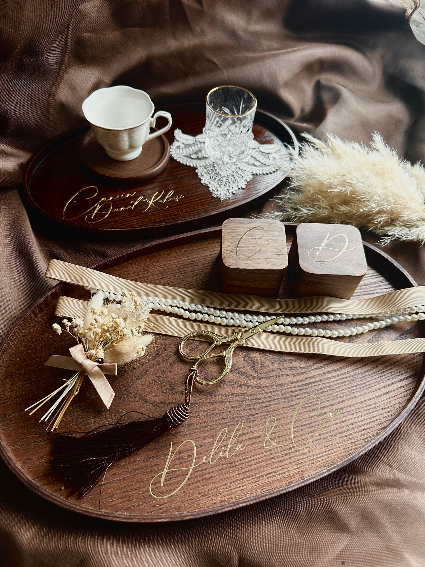 Verlobungstablett aus Holz – personalisiert | Nişan Tepsisi | Engagement Tray | Verlobungsset | Kaffeetablett Ringtablett Oval