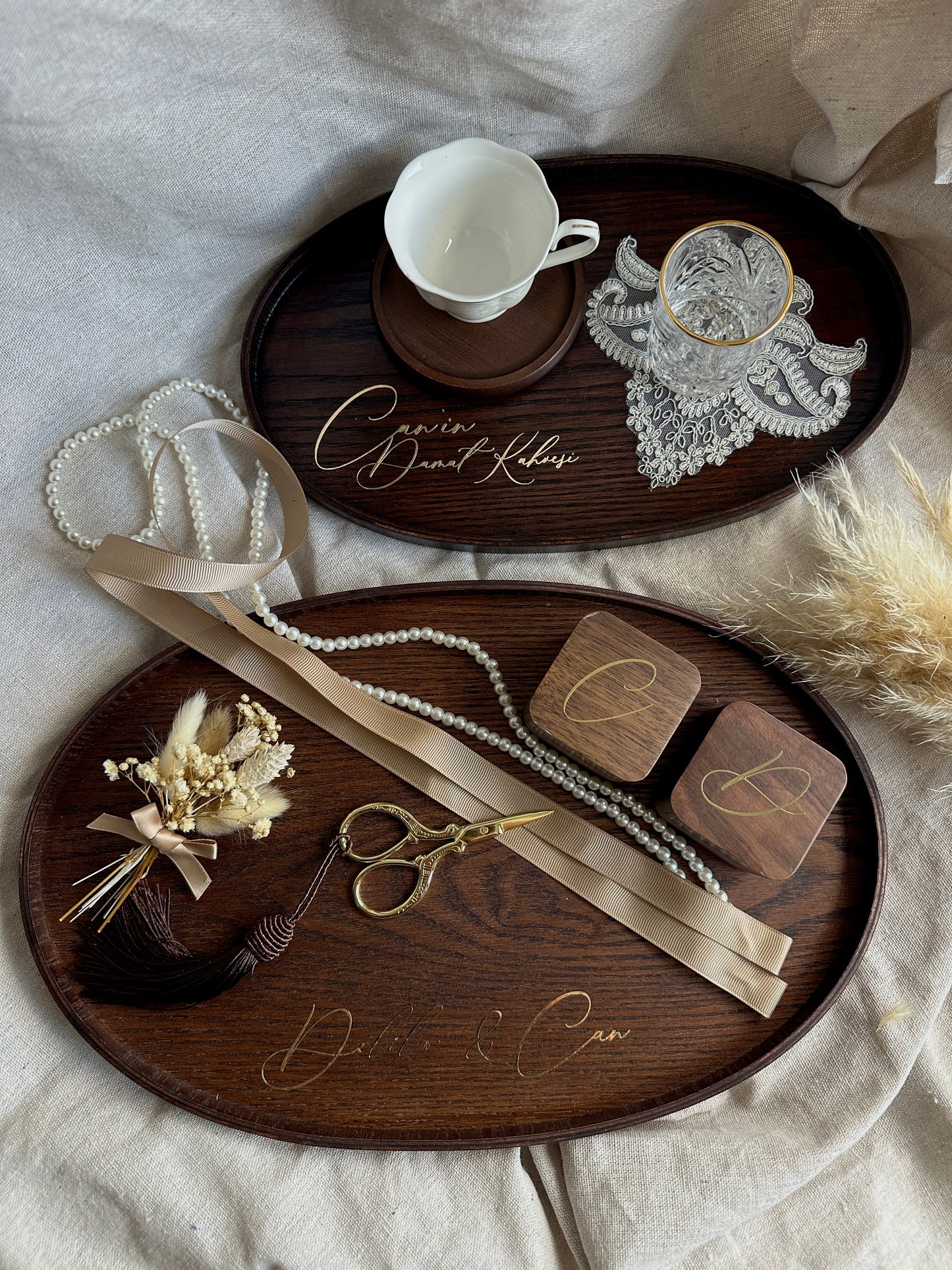 Verlobungstablett aus Holz – personalisiert | Nişan Tepsisi | Engagement Tray | Verlobungsset | Kaffeetablett Ringtablett Oval
