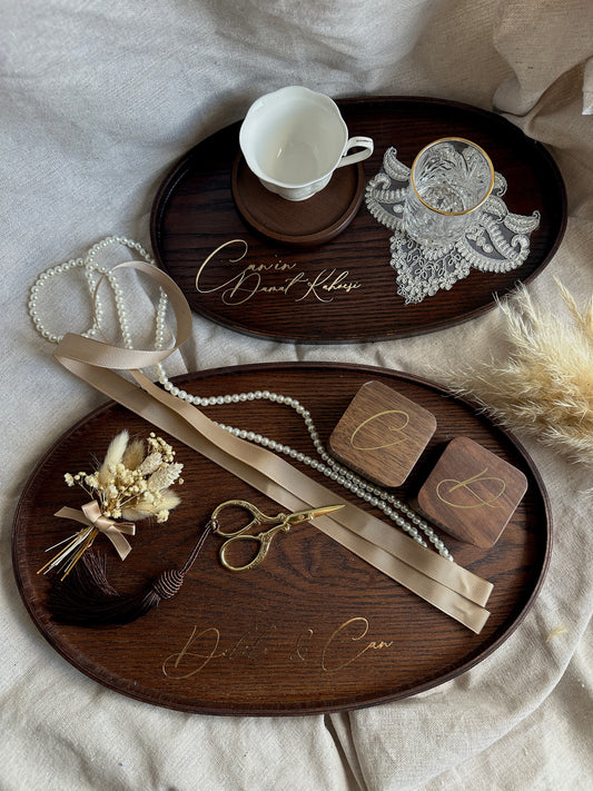 Verlobungstablett aus Holz – personalisiert | Nişan Tepsisi | Engagement Tray | Verlobungsset | Kaffeetablett Ringtablett Oval