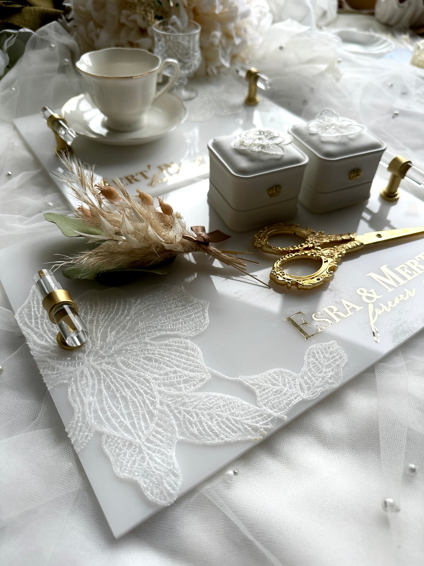 Verlobungstablett mit Spitze weiß | Personalisiertes  Tablett | nisan tepsisi |  Damat Kahvesi Tepsisi | Verlobungsset