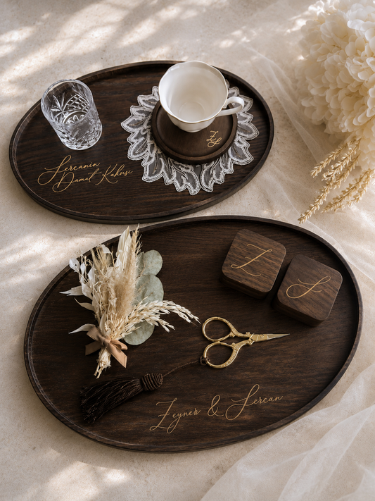Verlobungstablett aus Holz – personalisiert | Nişan Tepsisi | Engagement Tray | Verlobungsset | Kaffeetablett Ringtablett Oval