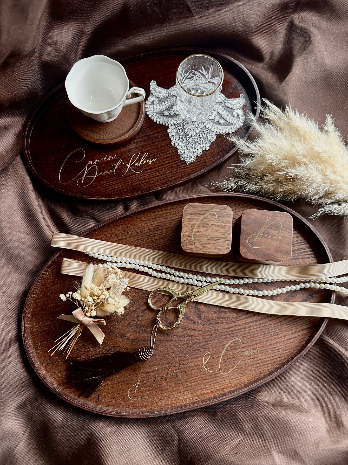 Verlobungstablett aus Holz – personalisiert | Nişan Tepsisi | Engagement Tray | Verlobungsset | Kaffeetablett Ringtablett Oval