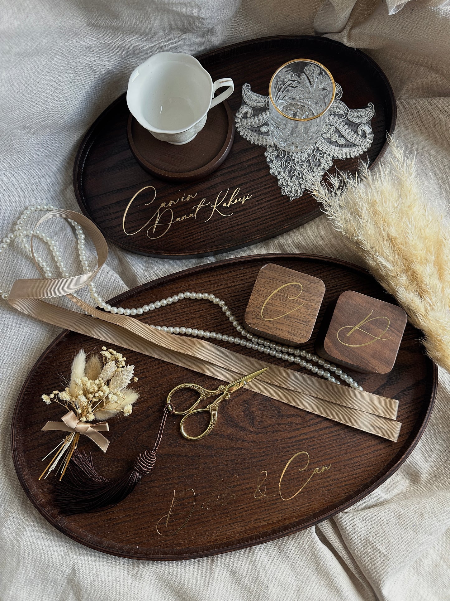 Verlobungstablett aus Holz – personalisiert | Nişan Tepsisi | Engagement Tray | Verlobungsset | Kaffeetablett Ringtablett Oval