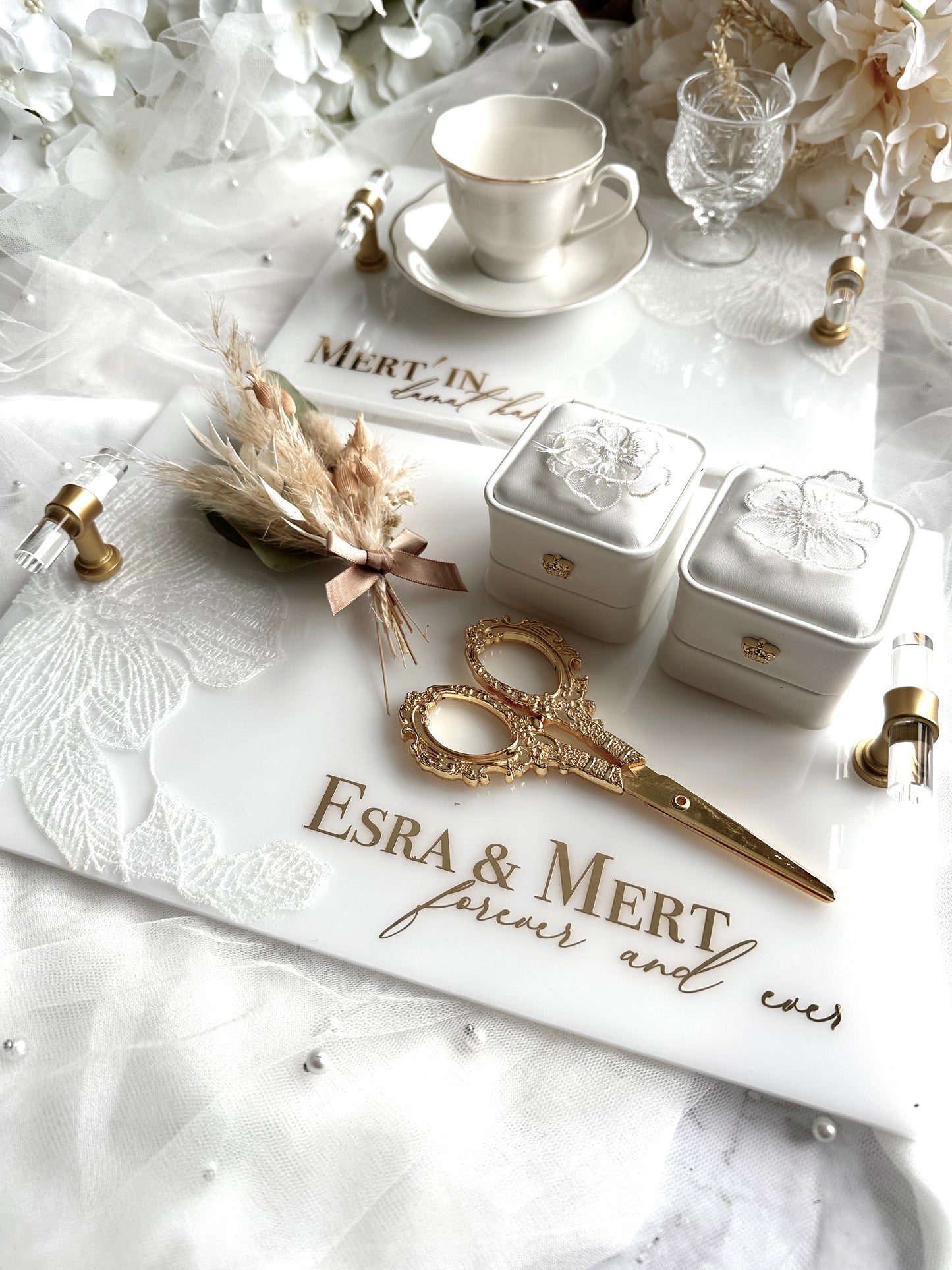 Verlobungstablett mit Spitze weiß | Personalisiertes  Tablett | nisan tepsisi |  Damat Kahvesi Tepsisi | Verlobungsset