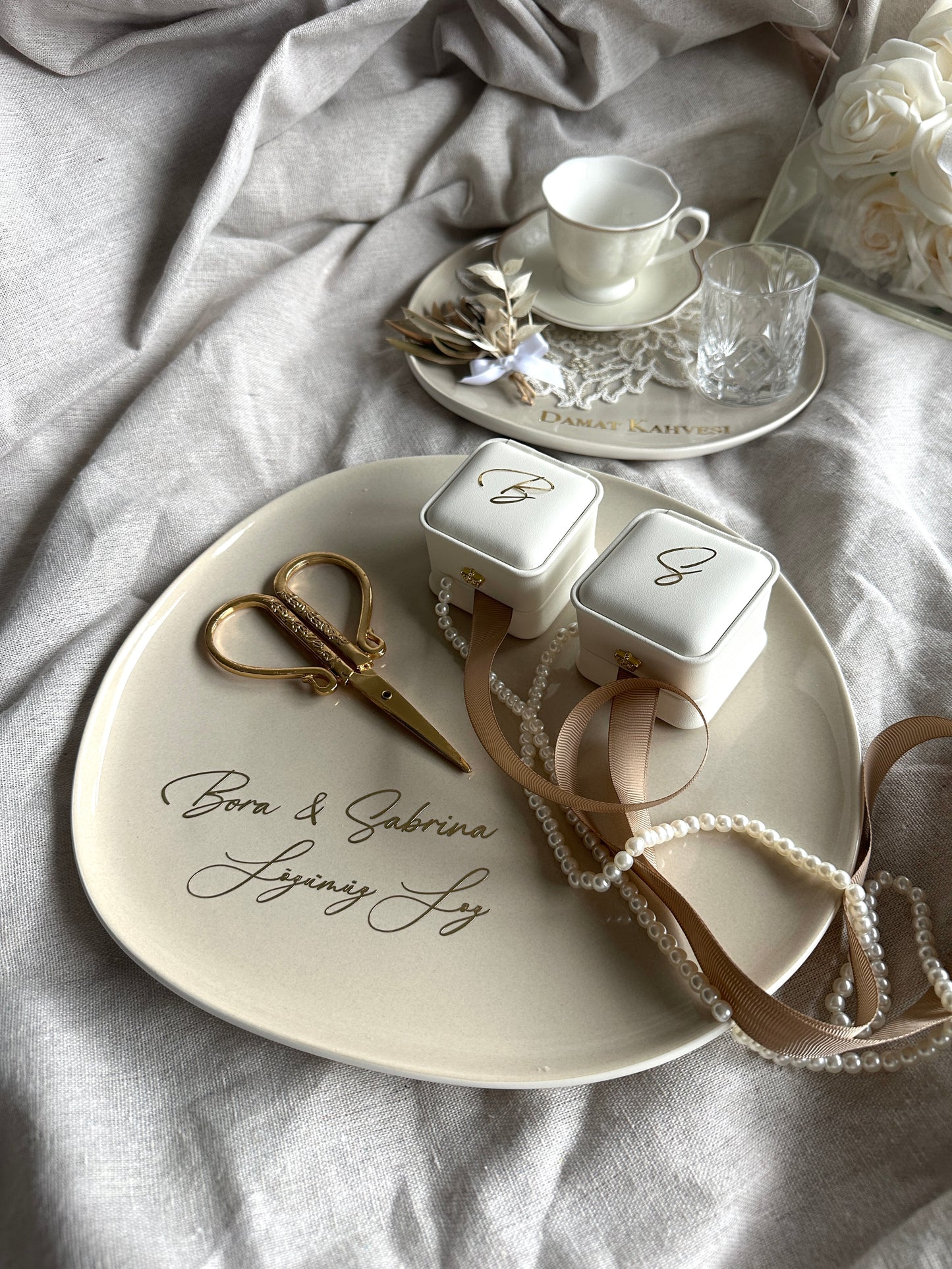 Beige Verlobungstablett Porzellan Set Nisan tepsisi