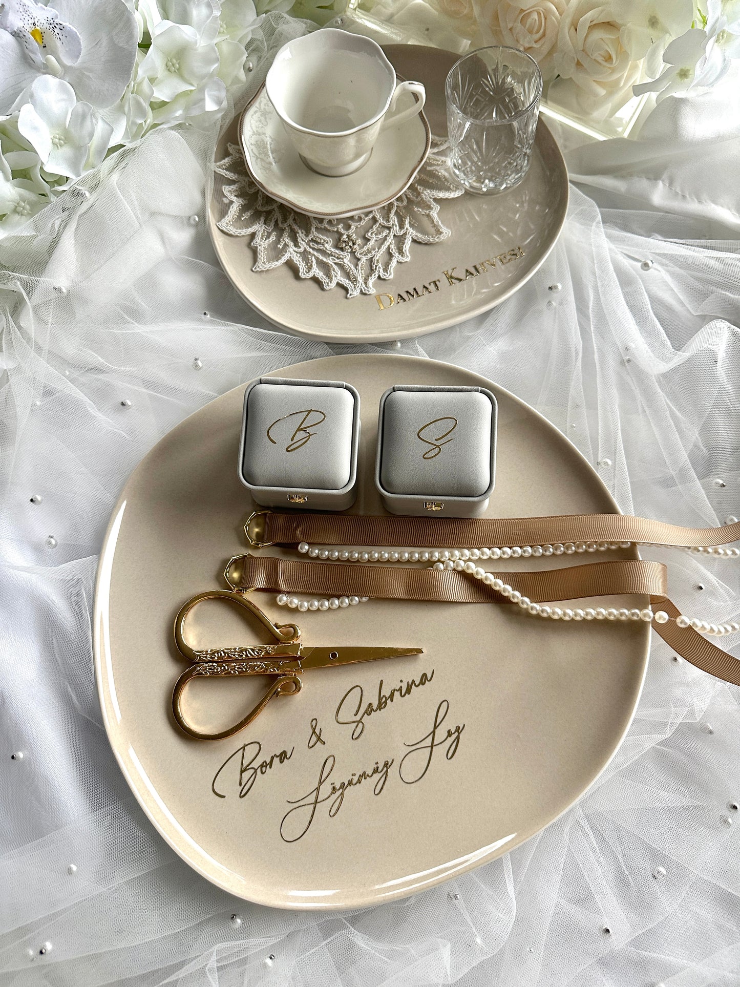 Beige Verlobungstablett Porzellan Set Nisan tepsisi