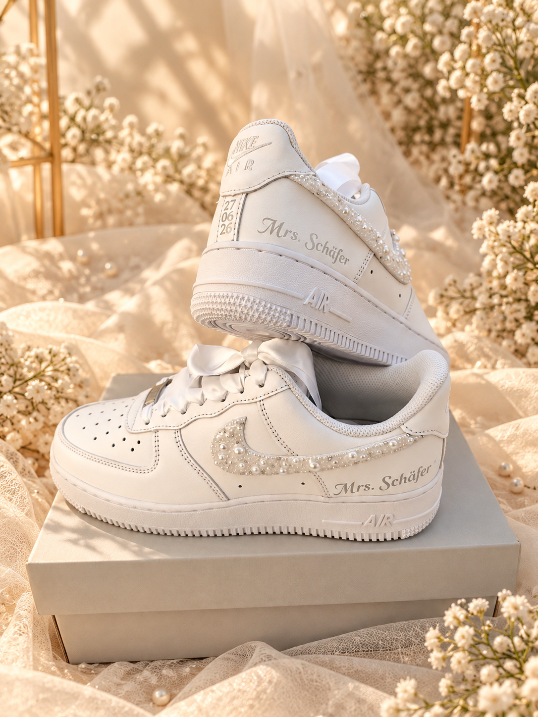 Bridal Shoe Braut Schuhe Air Force One mit Perlen Nike