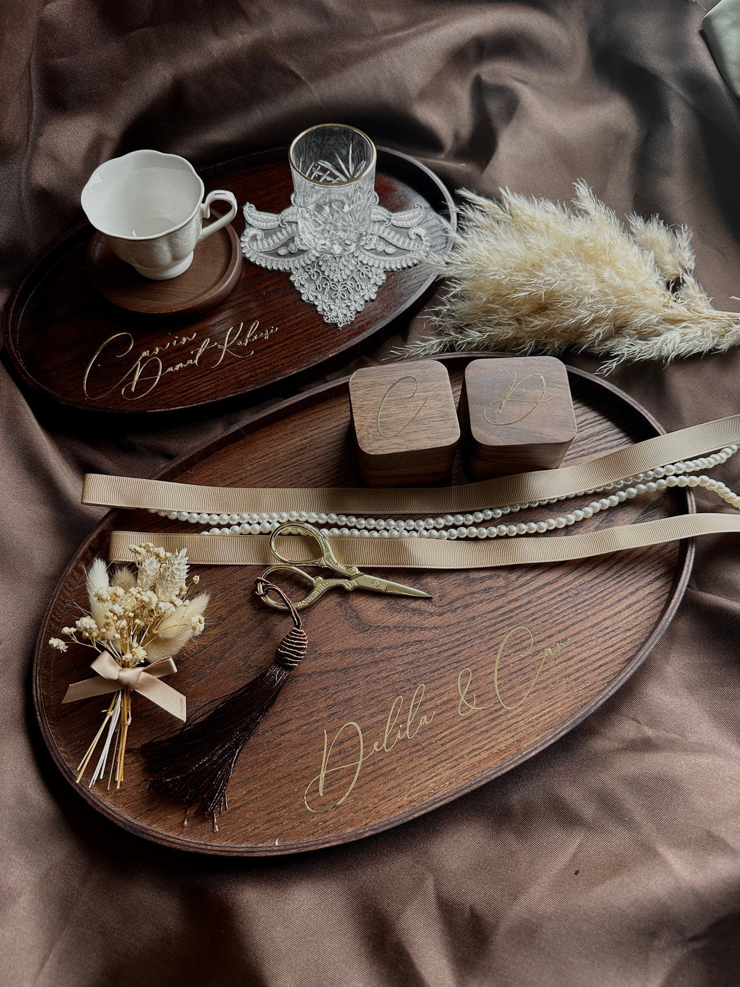 Verlobungstablett aus Holz – personalisiert | Nişan Tepsisi | Engagement Tray | Verlobungsset | Kaffeetablett Ringtablett Oval