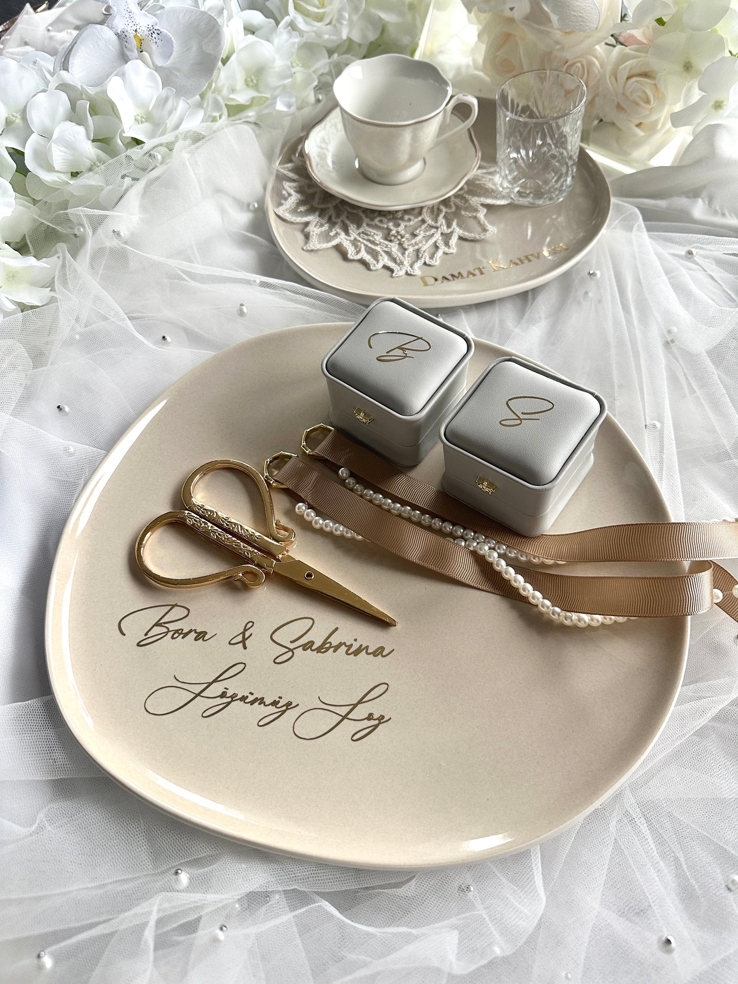 Beige Verlobungstablett Porzellan Set Nisan tepsisi