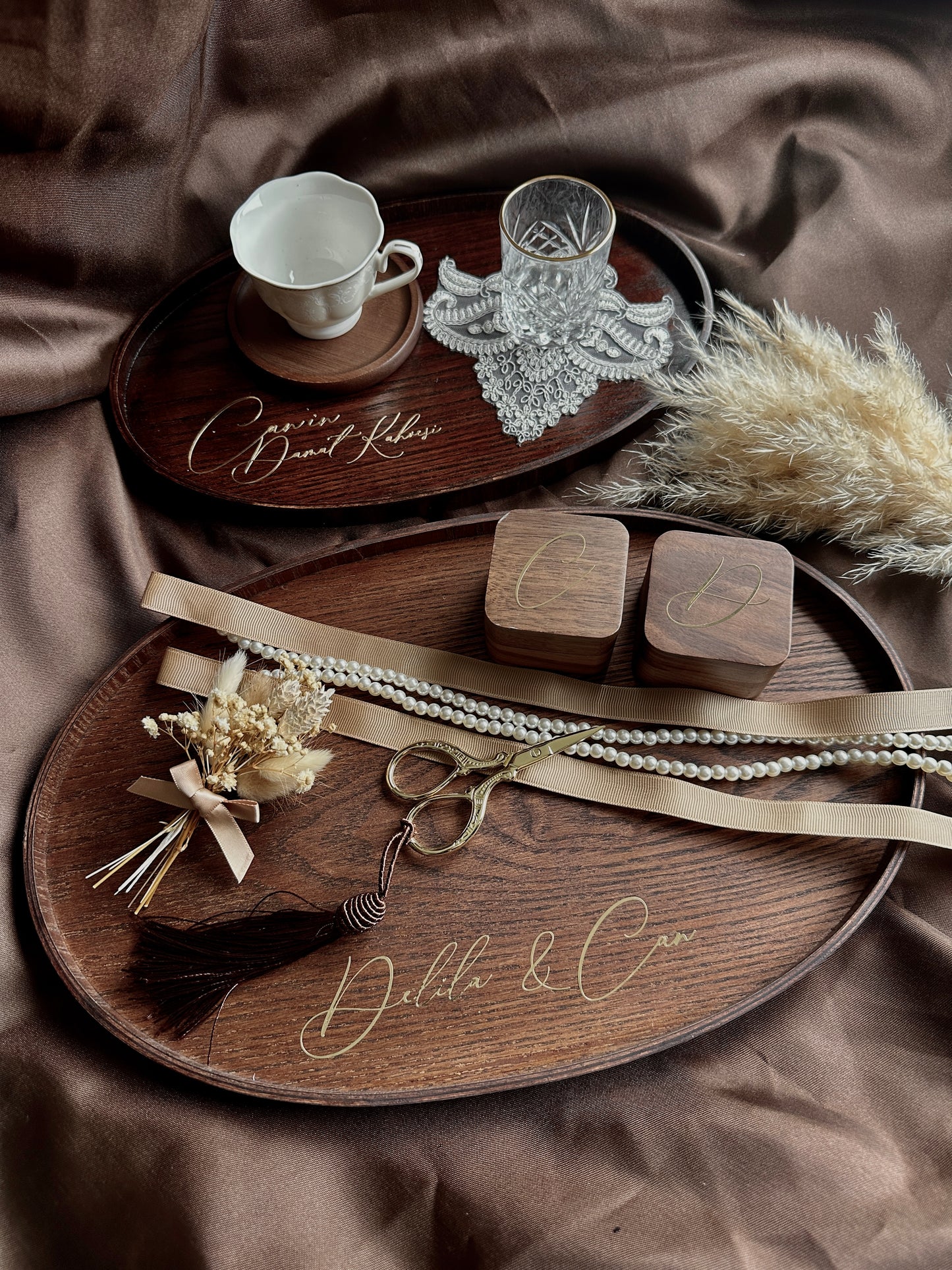 Verlobungstablett aus Holz – personalisiert | Nişan Tepsisi | Engagement Tray | Verlobungsset | Kaffeetablett Ringtablett Oval