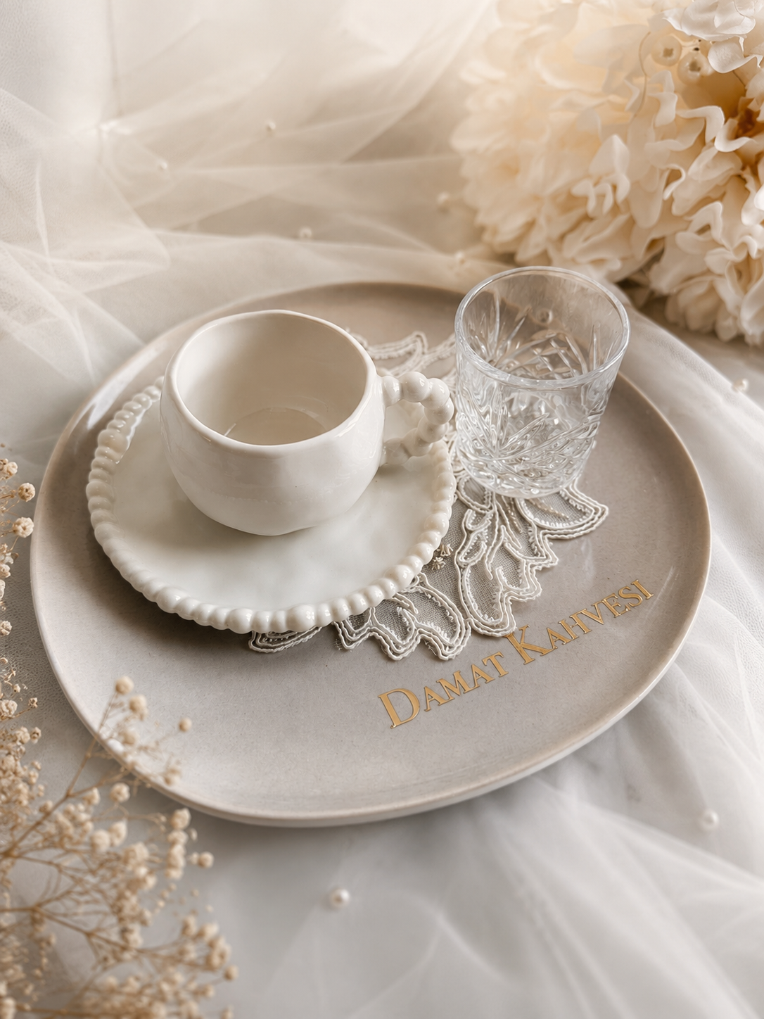 Verlobung  Hochzeit Mokkatasse damat kahvesi fincani mit Wasserglas