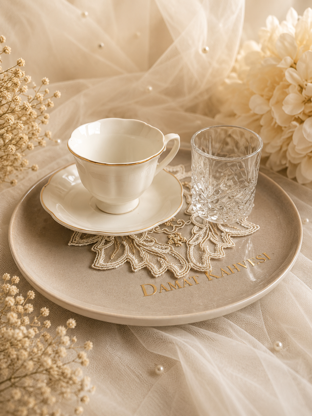 Verlobung  Hochzeit Mokkatasse damat kahvesi fincani mit Wasserglas