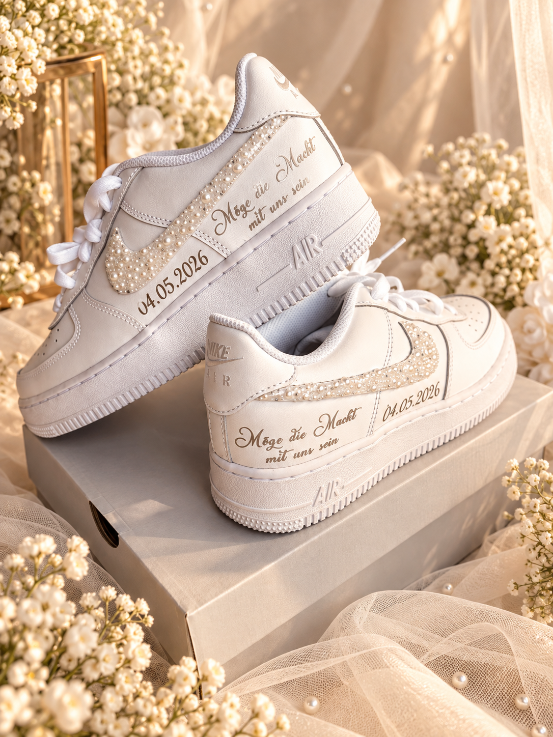Bridal Shoe Braut Schuhe Air Force One mit Perlen Nike