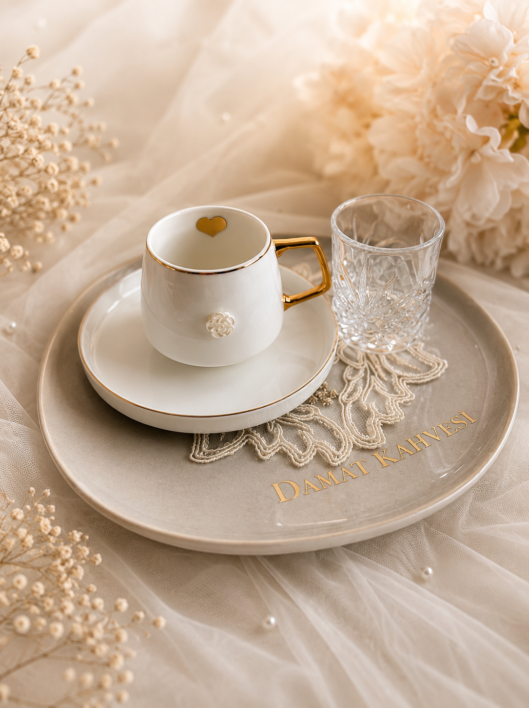 Verlobung  Hochzeit Mokkatasse damat kahvesi fincani mit Wasserglas