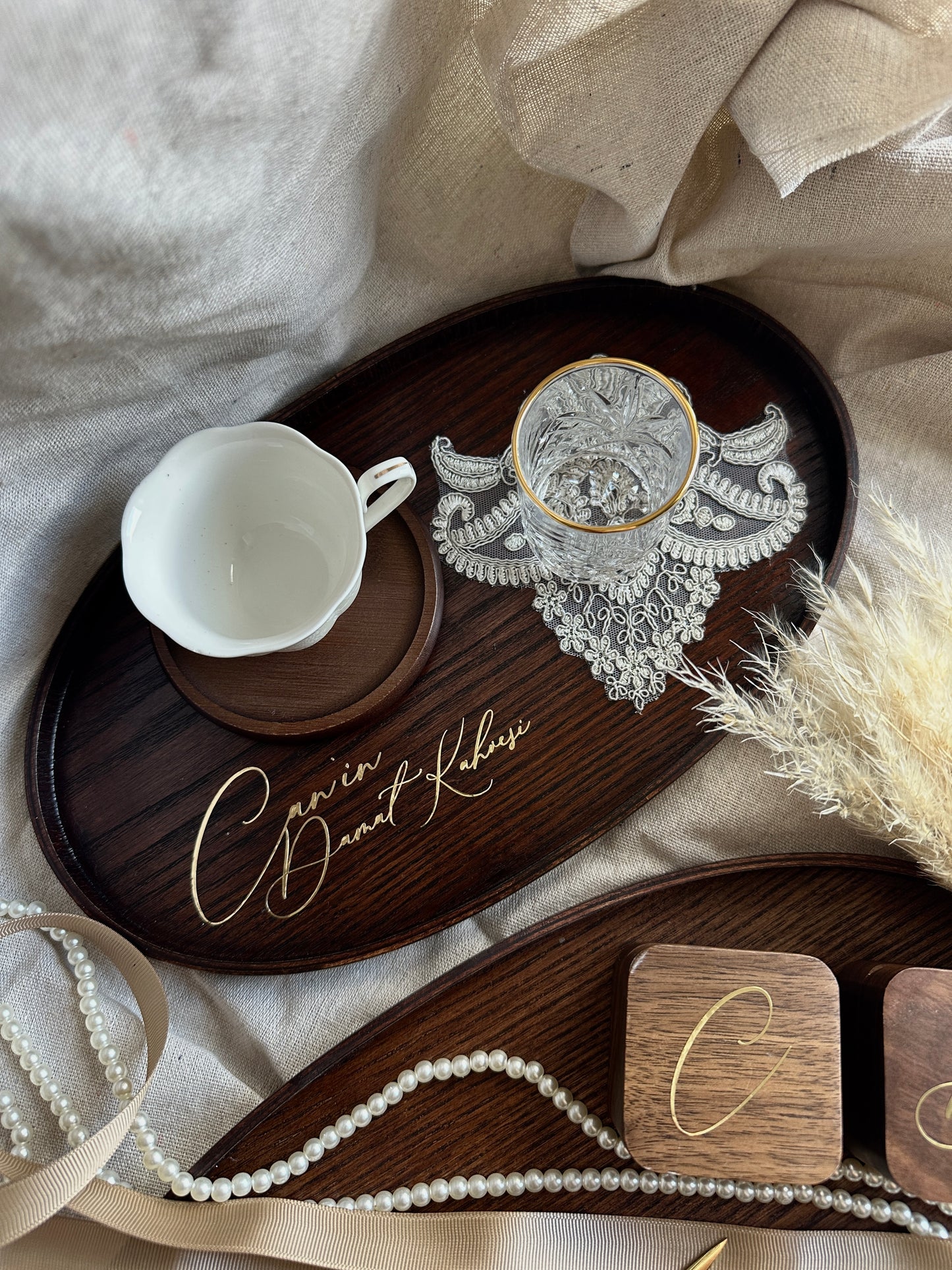Verlobungstablett aus Holz – personalisiert | Nişan Tepsisi | Engagement Tray | Verlobungsset | Kaffeetablett Ringtablett Oval