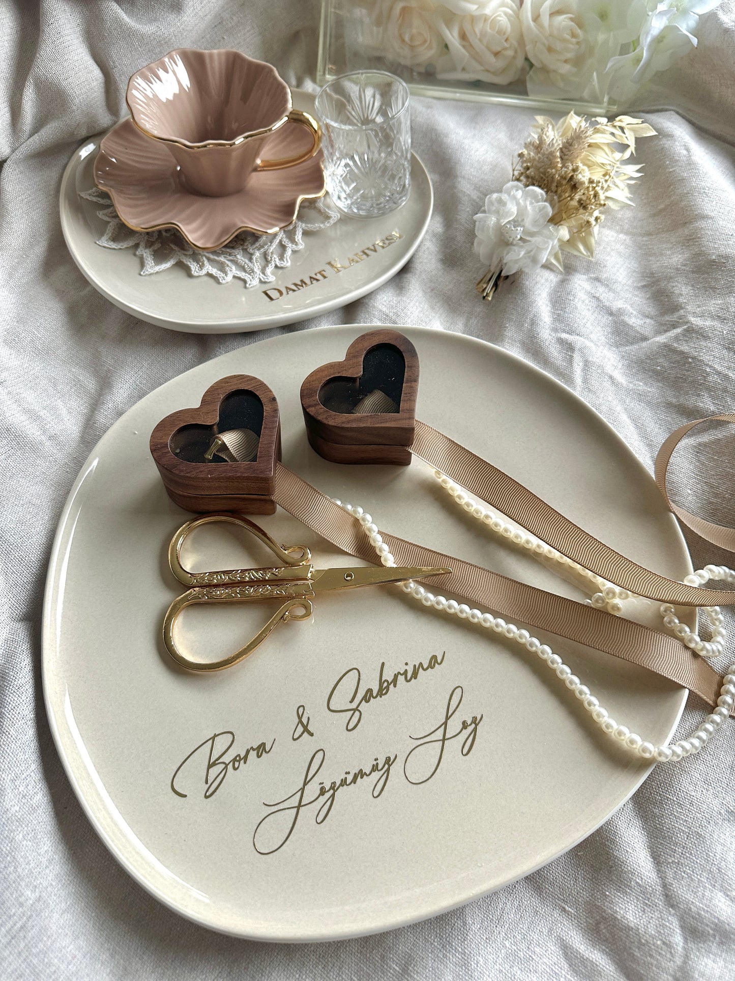 Beige Verlobungstablett Porzellan Set Nisan tepsisi