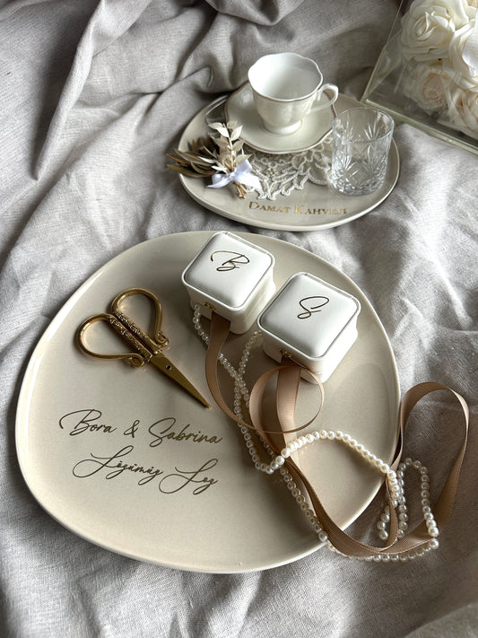 Beige Verlobungstablett Porzellan Set Nisan tepsisi