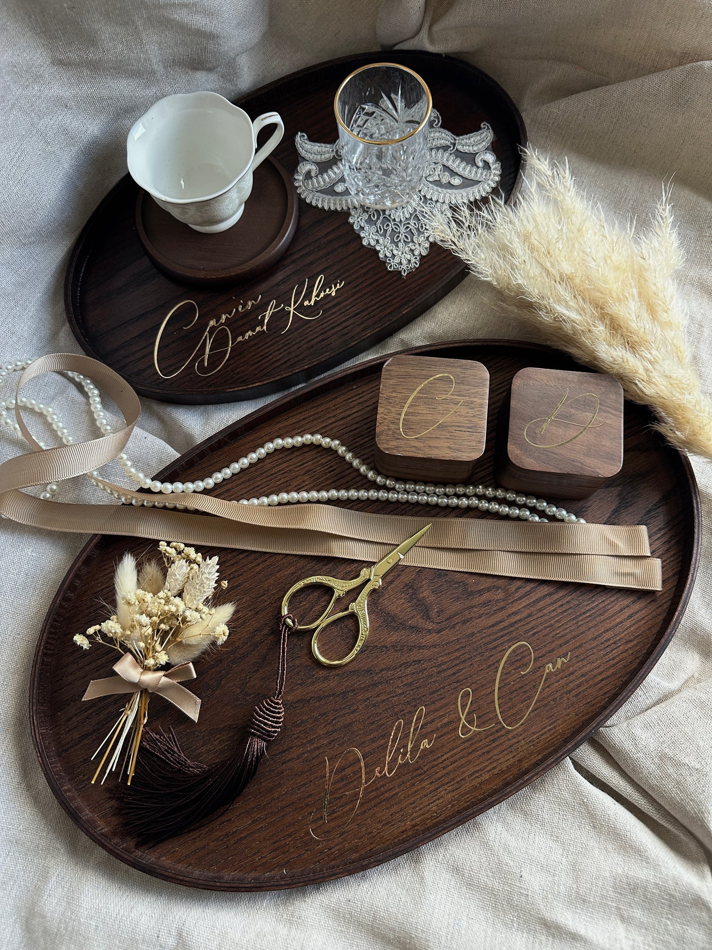 Verlobungstablett aus Holz – personalisiert | Nişan Tepsisi | Engagement Tray | Verlobungsset | Kaffeetablett Ringtablett Oval