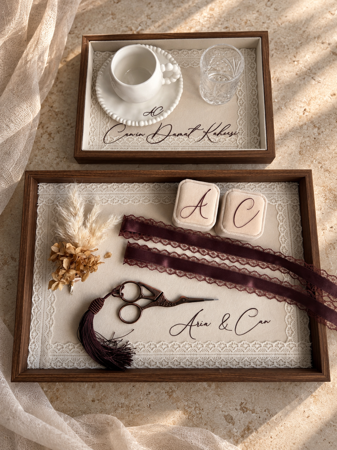 Verlobungstablett aus Holz – personalisiert | Nişan Tepsisi | Engagement Tray | Verlobungsset | Kaffeetablett Ringtablett Samt