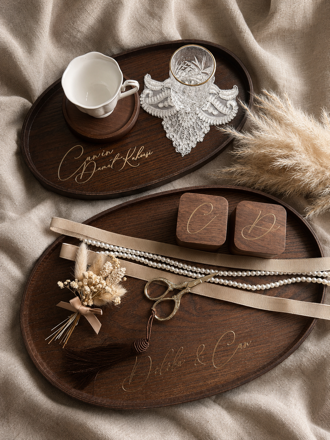 Verlobungstablett aus Holz – personalisiert | Nişan Tepsisi | Engagement Tray | Verlobungsset | Kaffeetablett Ringtablett Oval