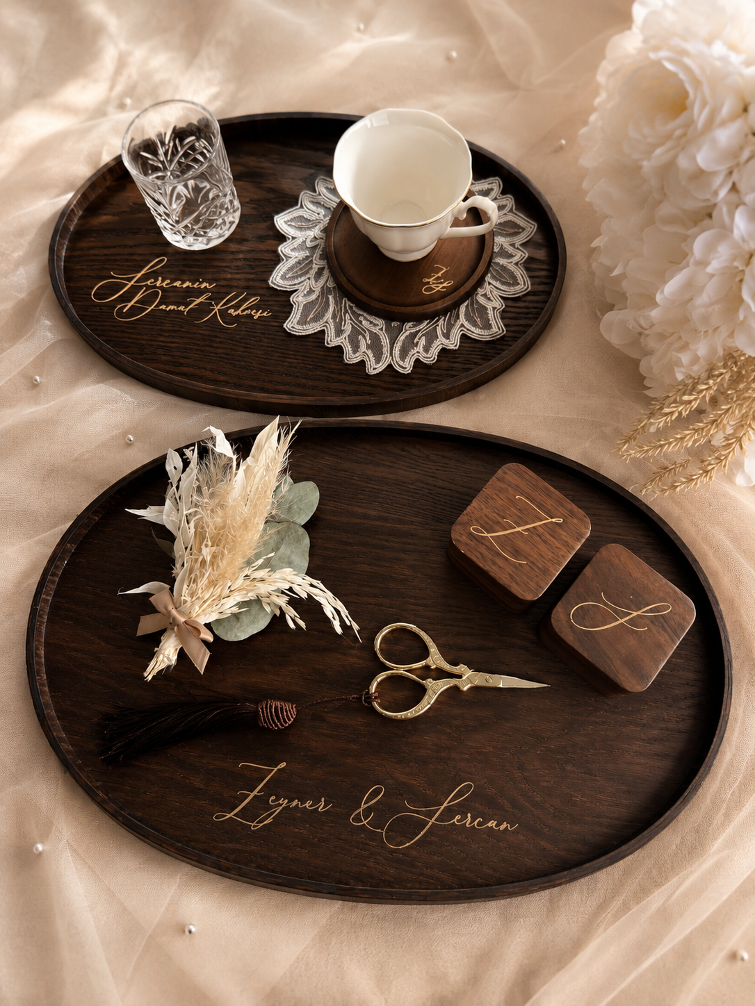 Verlobungstablett aus Holz – personalisiert | Nişan Tepsisi | Engagement Tray | Verlobungsset | Kaffeetablett Ringtablett Oval