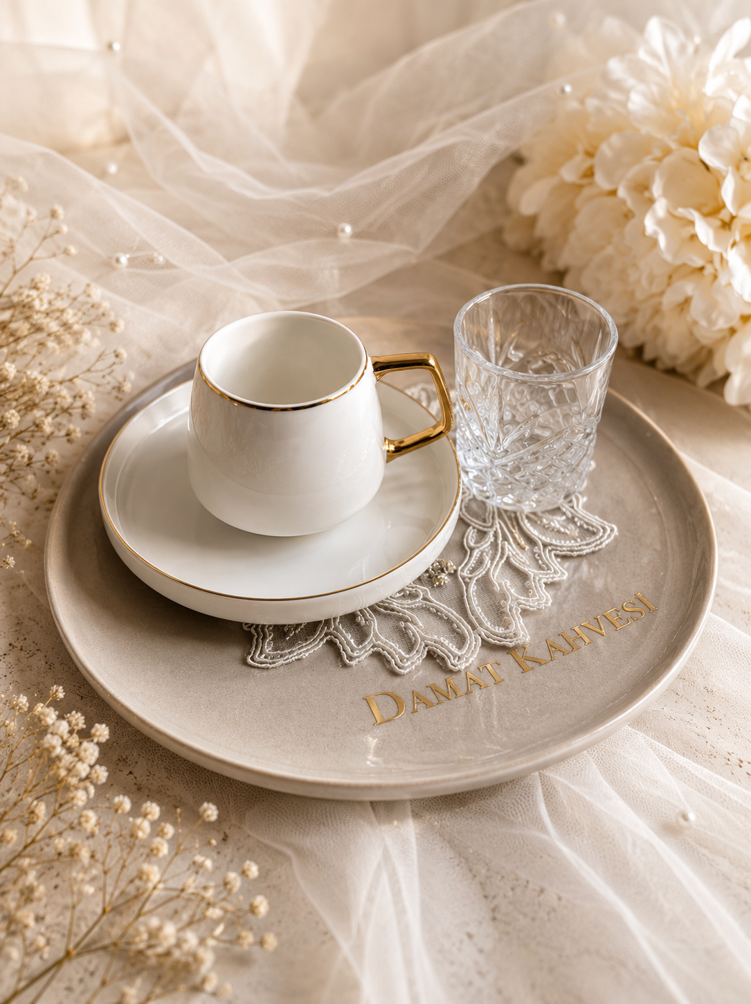 Verlobung  Hochzeit Mokkatasse damat kahvesi fincani mit Wasserglas