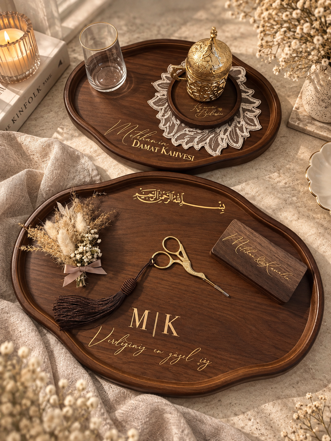 Verlobungstablett aus Holz – personalisiert | Nişan Tepsisi | Engagement Tray | Verlobungsset | Kaffeetablett Ringtablett