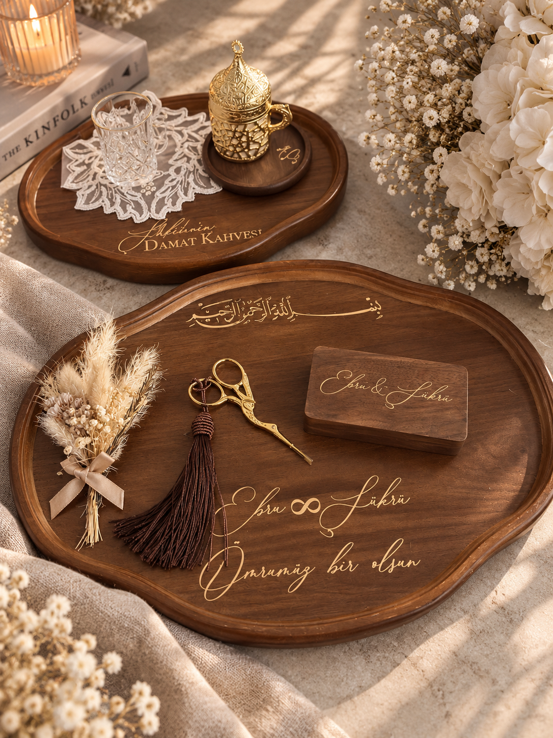 Verlobungstablett aus Holz – personalisiert | Nişan Tepsisi | Engagement Tray | Verlobungsset | Kaffeetablett Ringtablett